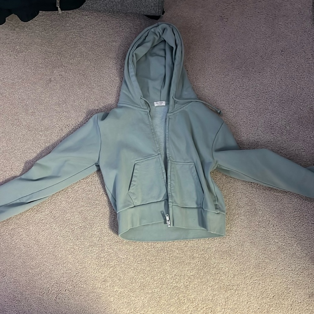 Light Green Brandy Melville Cropped Zip Up
